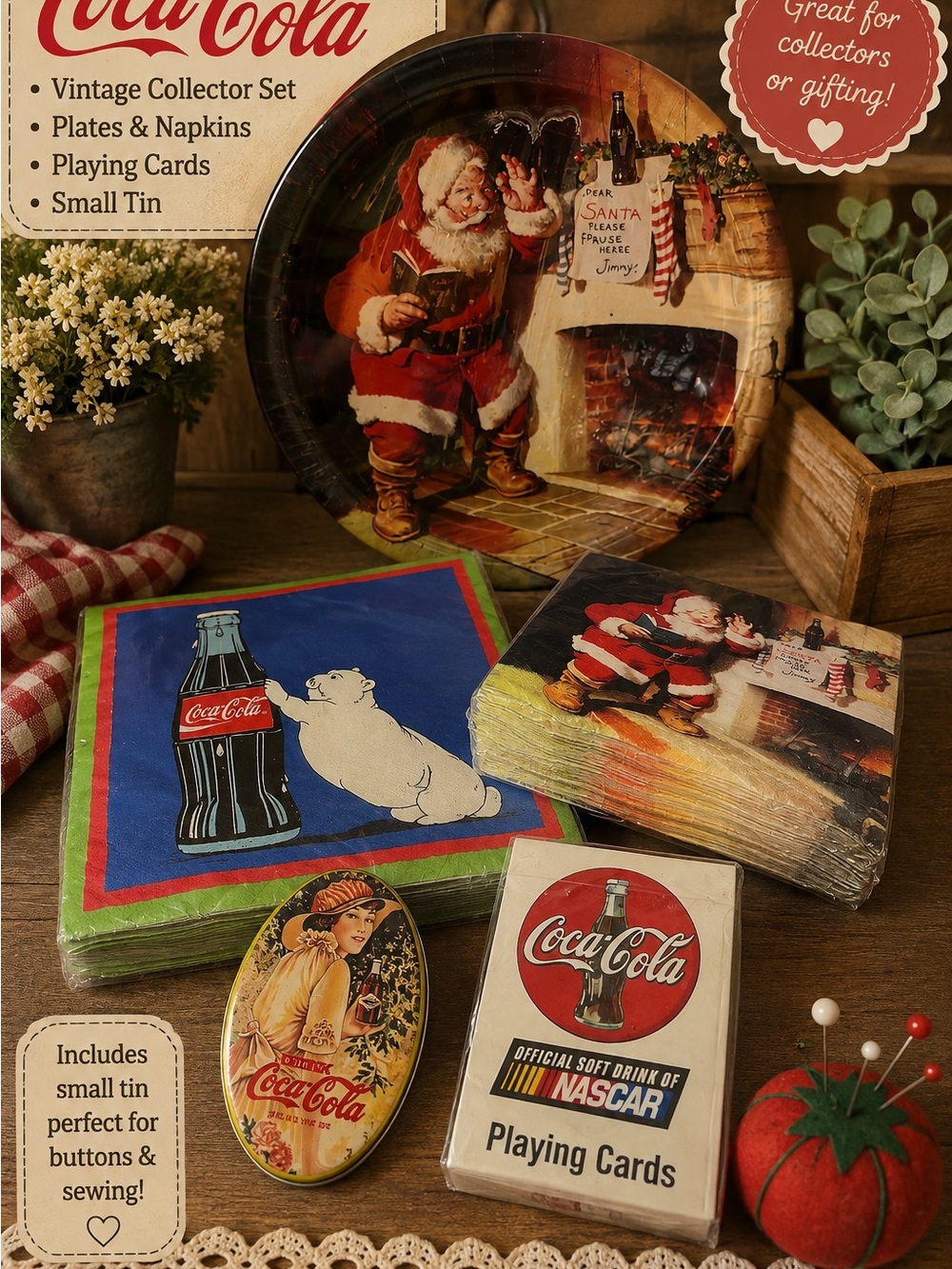 Coca Cola Holiday Decor Set in Red, Green & Blue